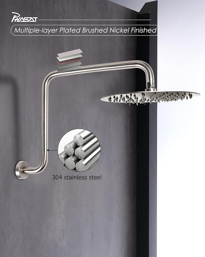 PHASAT S Shaped Shower Arm, 16.65 Inches High Rise Shower Arm - Image 3