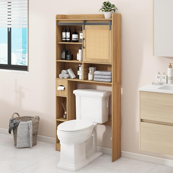 Over The Toilet Storage Cabinet, Farmhouse Rattan Storage Cabinet Over Toilet - Image 8