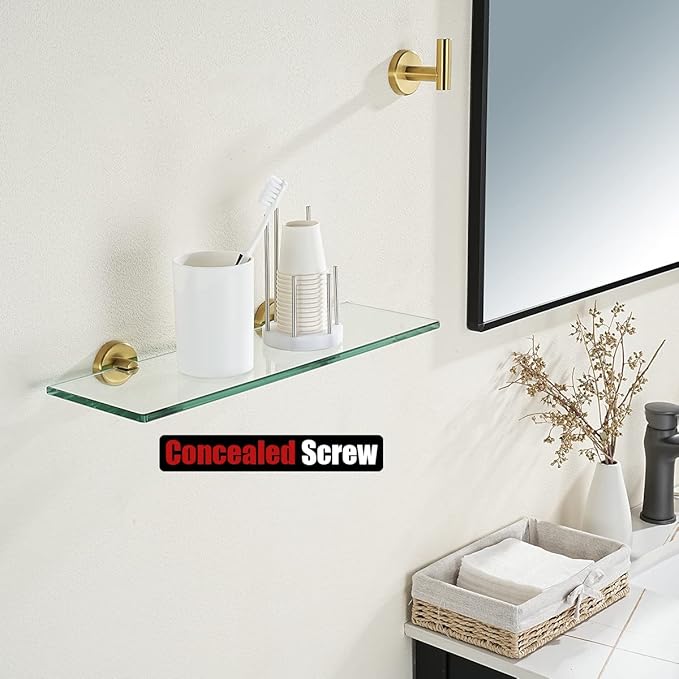 JQK Bathroom Glass Shelf Gold, Tempered Glass Shower Storage 14 by 5 inches - Image 5