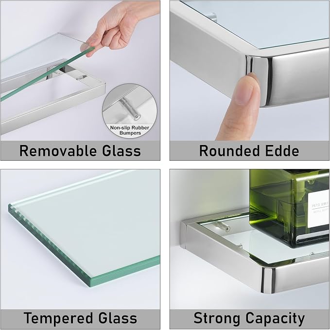 20IN Bathroom Shelves/Shelf Glass Wall Mount Floating Shelves - Image 5