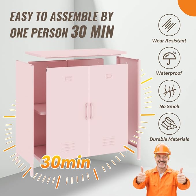 Locker Cabinet, 35.43" H Pink Metal Locker Storage Cabinet - Image 7