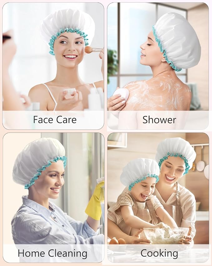 mikimini White Shower Caps for Women Long Hair, 2 Pack, Large Size, Waterproof - Image 7