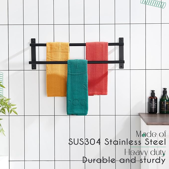 KOKOSIRI 24 Inch Double Towel Bar Bath Towel Racks Bathroom Towel Holder Towel - Image 7