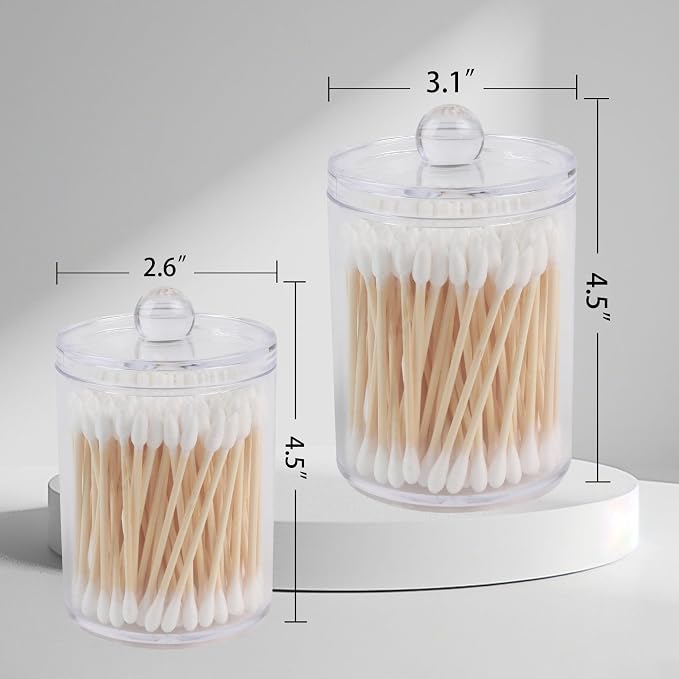 2 Pack Qtip Holder Dispenser, Bathroom Canisters Apothecary Jar Set, Acrylic - Image 2
