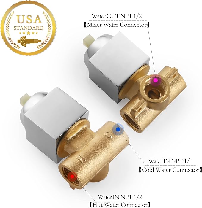 SKOWLL Shower Valve Kit Wall Mount Shower Mixing Valve Kit Brass Body Rough-In - Image 5