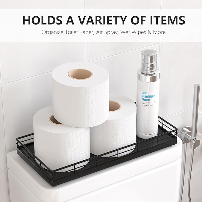 Toilet Paper Basket Organizer – Oak Wood Toilet Tank Tray - Image 2