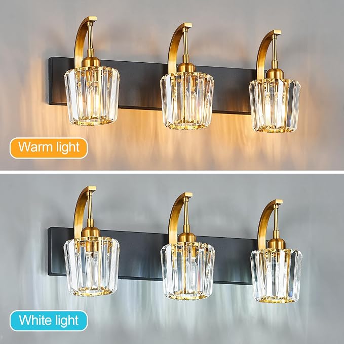 Modern Bathroom Vanity Light, 3-Light Black Gold Wall Sconce - Image 5