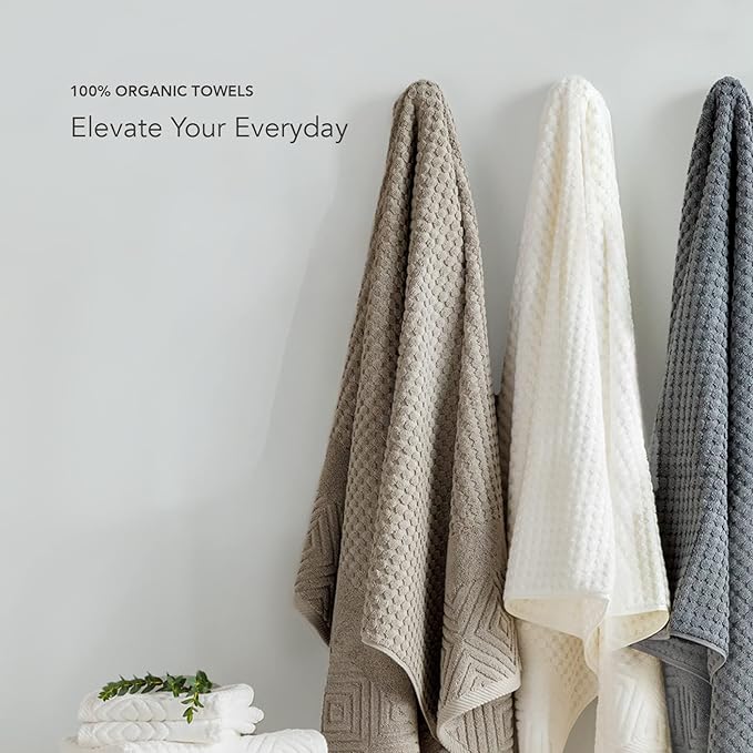 Texere 100% Organic Cotton Diamond Jacquard 700 GSM Luxury Bath Towel Sets - Image 7