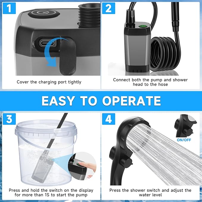 Portable Shower for Camping, Rechargeable Camping Shower Pump - Image 7