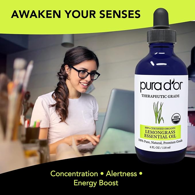 PURA D'OR Organic Lemongrass Essential Oil, Therapeutic Grade, - Image 2