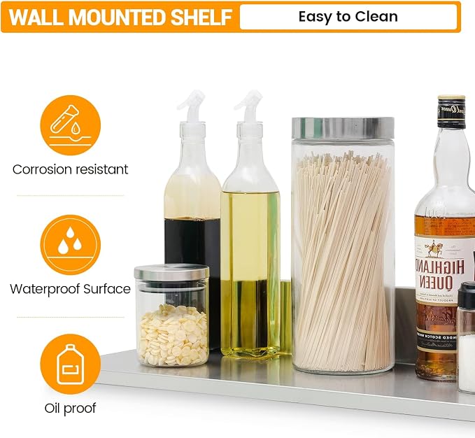 Stainless Steel Wall Shelf 8.6"x24" 60LB, 2 Packs L-Shaped Commercial Wall - Image 4