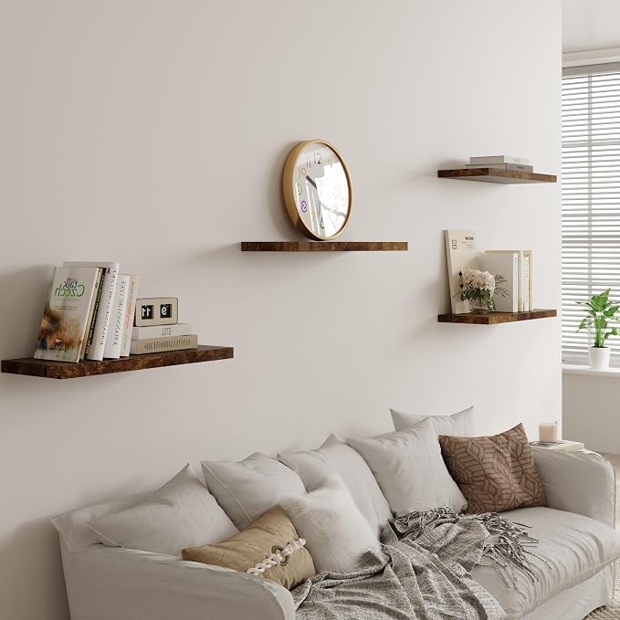 Wall Shelf Set of 3, Rustic Brown Floating Shelves 30 in W x 10 in D x 1 in H - Image 6