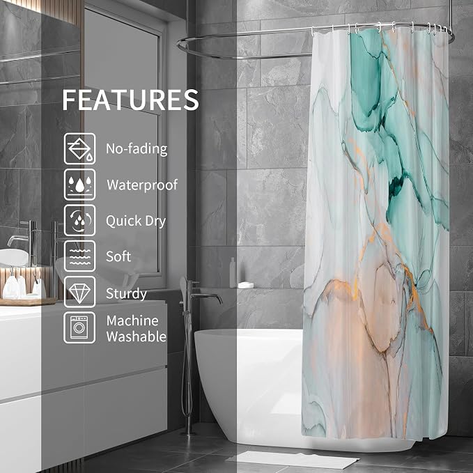 Gibelle Extra Long Shower Curtain 72 x 84, Tall Abstract Grey Teal Marble - Image 2