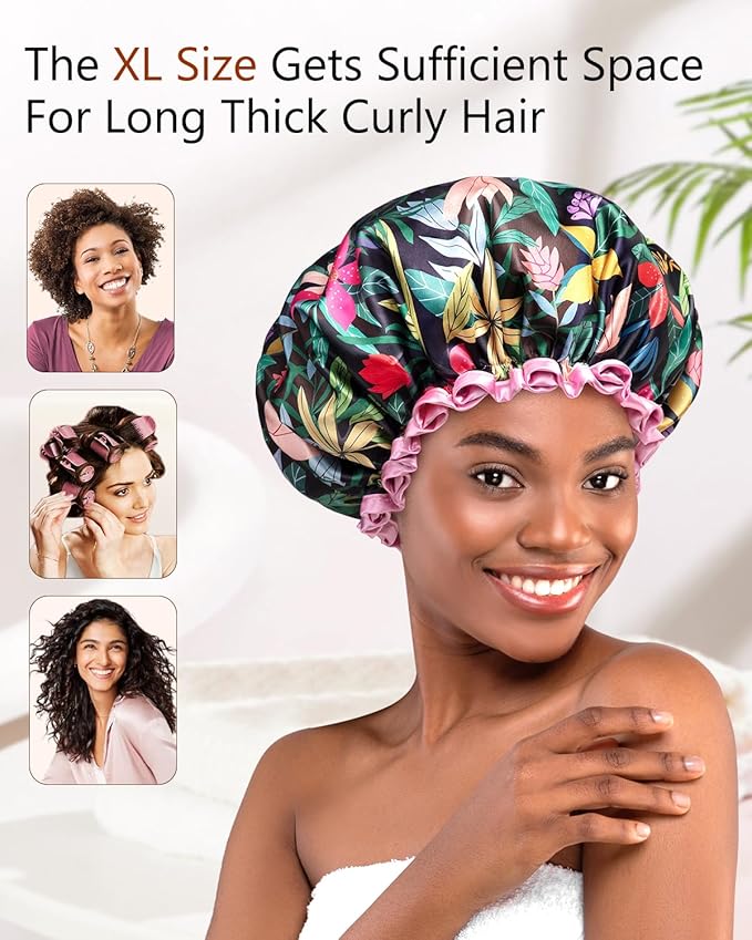 mikimini Shower Cap for Women and Grils, Rainforest Bath Shower Caps - Image 7