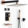 Shower Faucet Set with Tub Spout, Matte Black and Rose Gold Rainfall Shower by LCEVCGK