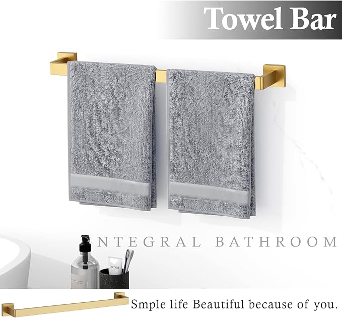 20-Piece Brushed Gold Bathroom Accessories Set – 23.6" Towel Bar, Towel Ring - Image 3