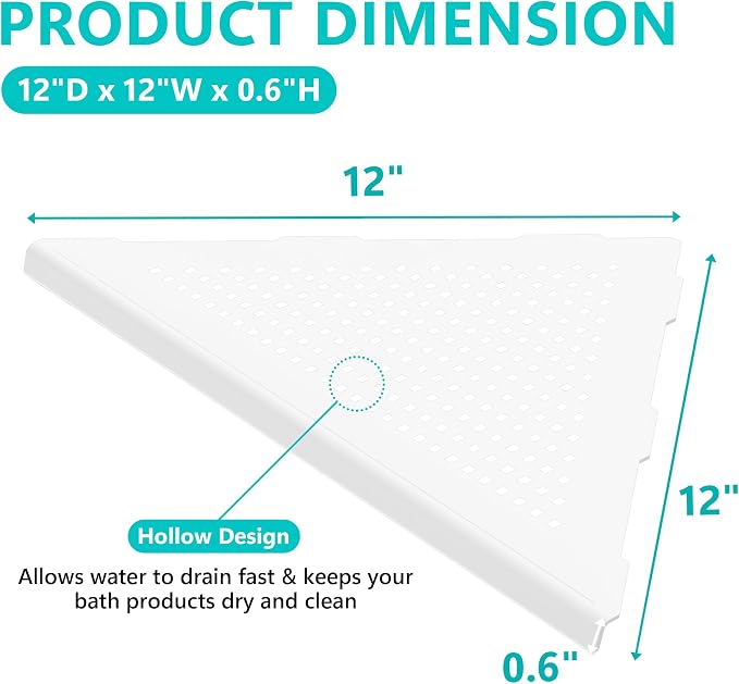 Bathroom Corner Shelf, Recessed 12" Shower Shelf Caddy, SUS304 Stainless Steel - Image 2