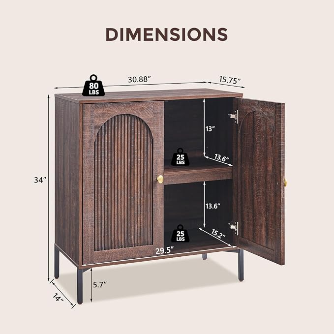 Bathroom Cabinet with Storage, 92.63" W Fluted Arched Free Standing Floor - Image 2
