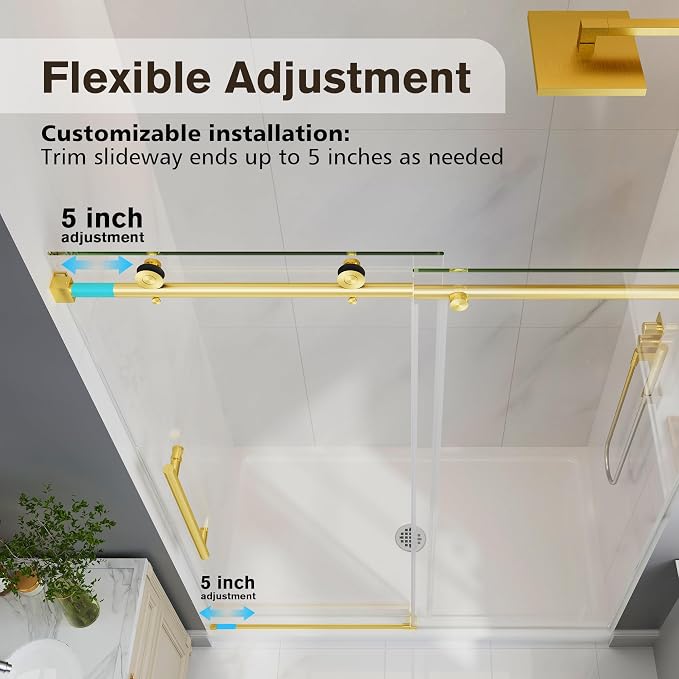 Frameless Glass Shower Door, 43-48" W x 76" H Sliding Frameless Shower Door - Image 7