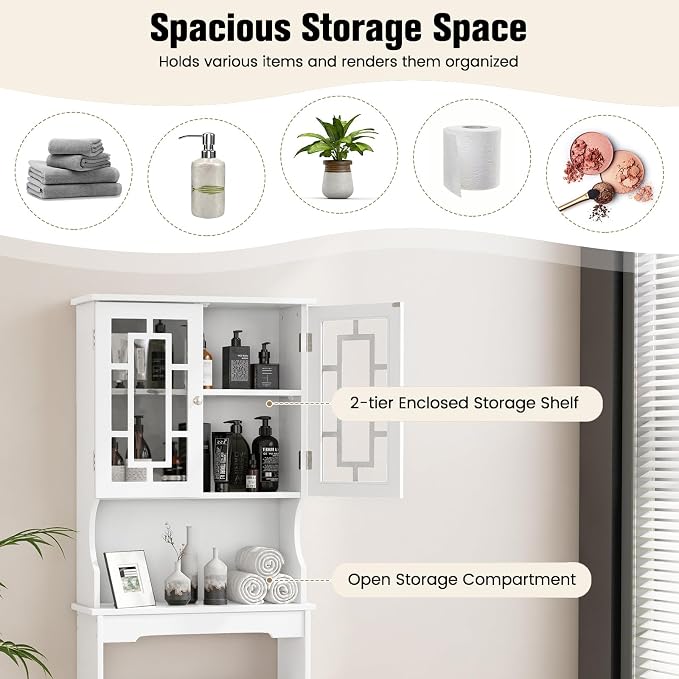COSTWAY Over The Toilet Storage Cabinet, Bathroom Shelf Over Toilet, Double - Image 7