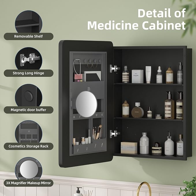 20×28 Black Medicine Cabinet - Image 6