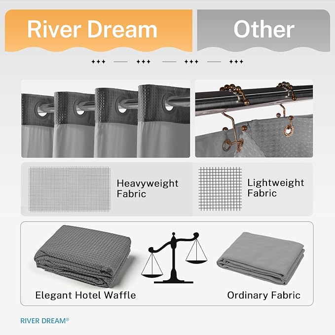 River Dream Heavyweight No Hooks Required Dotted Waffle Weave Shower Curtain - - Image 9