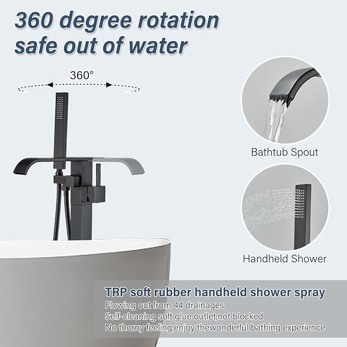 Freestanding Bathtub Faucet Matte Black Floor Mounted Tub Filler - Image 2