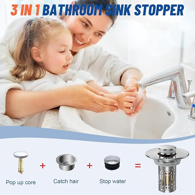 Bathroom Sink Stopper Hair Catcher, Pop Up Sink Drain Filter - Image 7