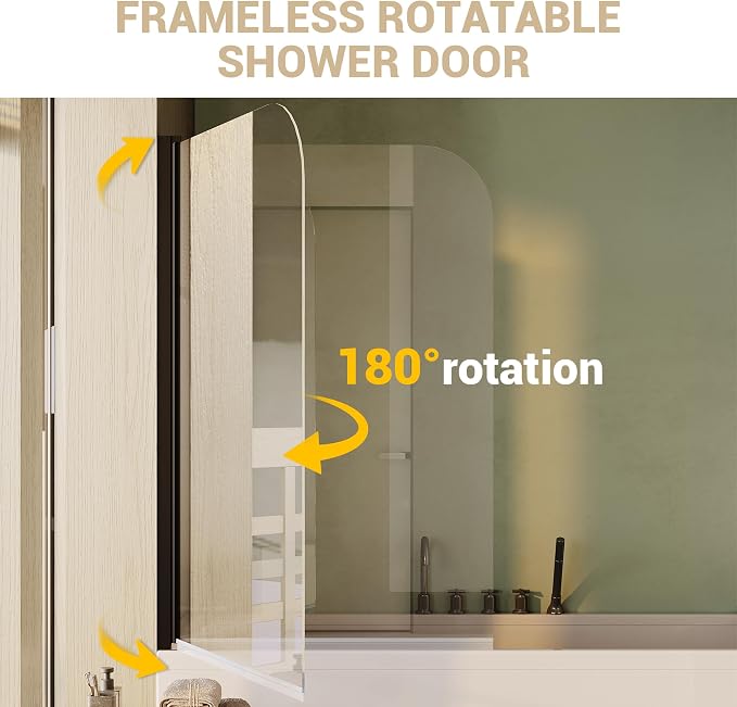 32" W x 55" H Frameless Bathtub Shower Door, 1/4" Tempered Glass Panel - Image 4