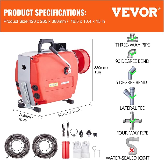 VEVOR 120FT x 7/8 Inch Drain Cleaner Machine, 420W Electric Sewer Snake Auger - Image 7