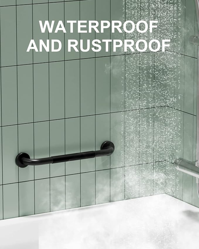 16 Inch Black Shower Grab Bar w/Anti Slip Rubber Grip, Munzong 2 Pack Stainless - Image 5