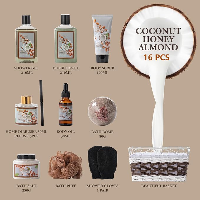 Coconut Almond spa kit, Bath and Body Gift Basket Christmas Gifts - Image 2