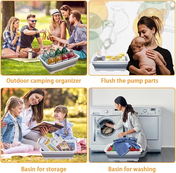 Collapsible Dish Pans – 10L Foldable Sink Tub, 14.5'' x 10.5'' x 5", Compact - Image 4