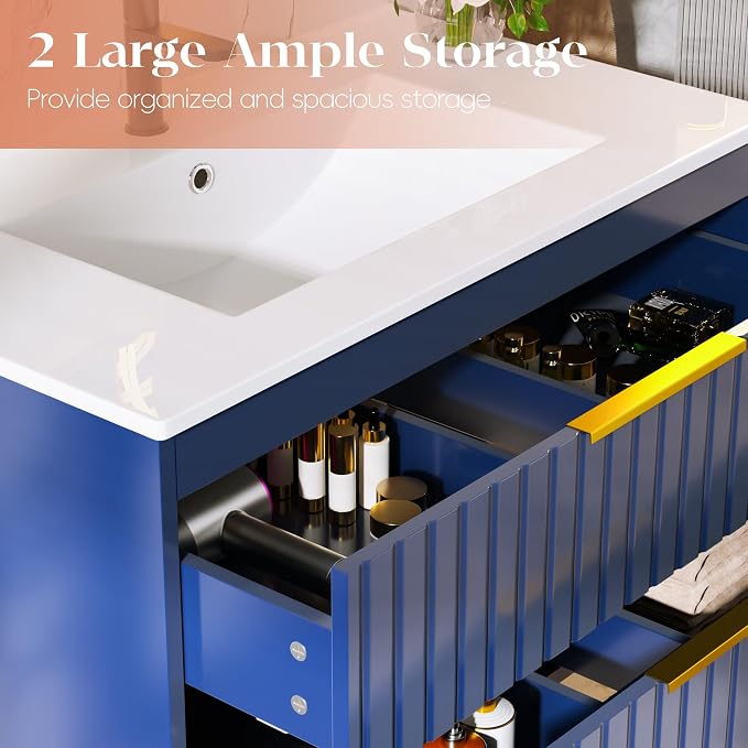 30" Bathroom Vanity with Sink, Floating Vanity Bathroom Sink Cabinet Wall Mount - Image 4