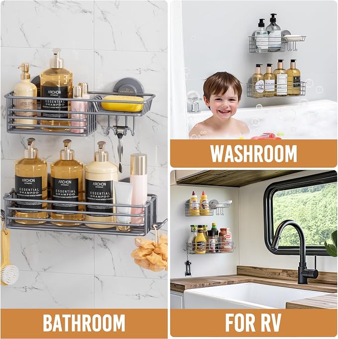 LEVERLOC Shower Caddy Suction Cup, 2 Pack Shelves - Image 5