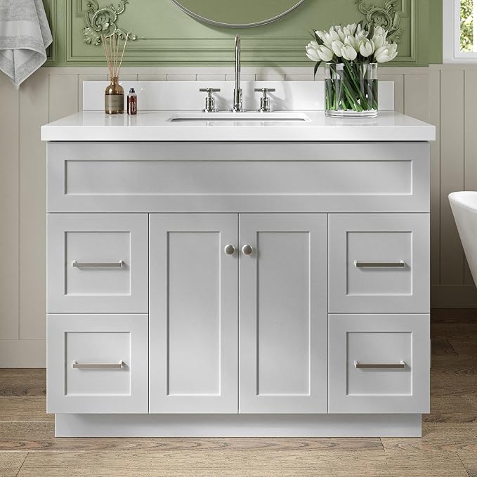 ARIEL Hamlet 43 Inch Single Sink Bathroom Vanity in Gray, 1.5" Edge Quartz Top - Image 3