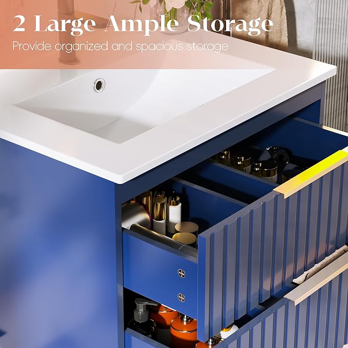 24" Bathroom Vanity with Sink, Floating Vanity Bathroom Sink Cabinet Wall Mount - Image 4