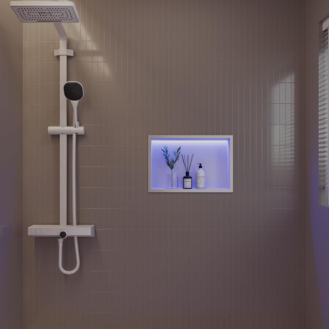 White Stainless Steel Shower Niche 18x12Inch, Dimmable RGB Led Light Wall Niche - Image 2