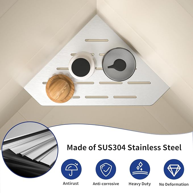 Corner Shower Shelf, 304 Stainless Steel Pentagonal Heavy Duty Floating Corner - Image 4