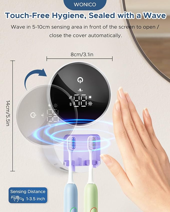Toothbrush Holders for Bathroom, WONICO Toothbrush Sanitizer Holder, Tooth - Image 2