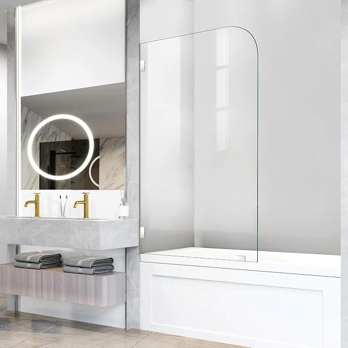 Frameless Bathtub Shower Door, 1/4" Clear Tempered Glass Bathroom Shower Screen by ELYXIAN