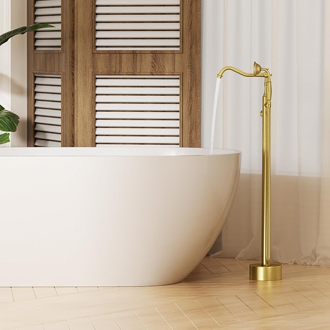 Brushed Gold Bathtub Faucet Freestanding Tub Filler High Pressure Single Handle - Image 8