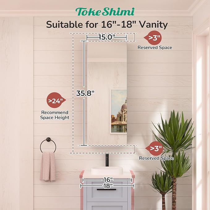 TokeShimi 15 x 36 Farmhouse Medicine Cabinet Recessed or Surface Mount Aluminum - Image 4