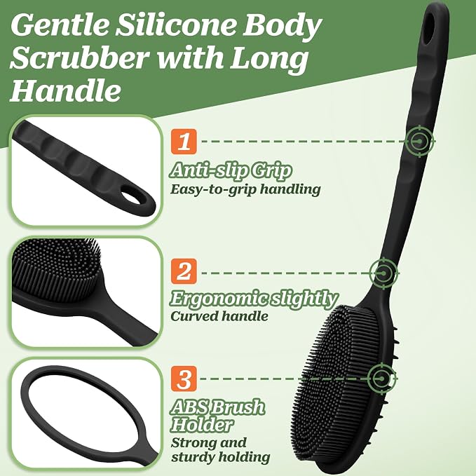 Silicone Back Scrubber for Shower, Gentle Shower Scrubber for Lathering - Image 3