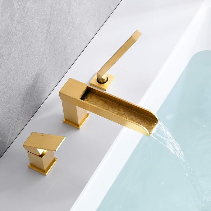 Waterfall Roman Tub Faucets Deck Mount Brushed Gold Bathtub Faucets Brass Tub - Image 5