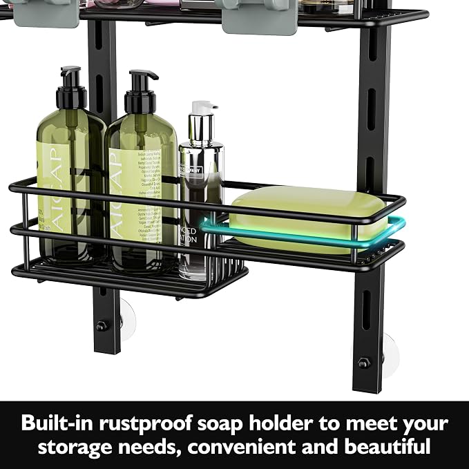 Orimade Over the Door Shower Caddy Adjustable 5 Tier Black, Bathroom Hanging - Image 5