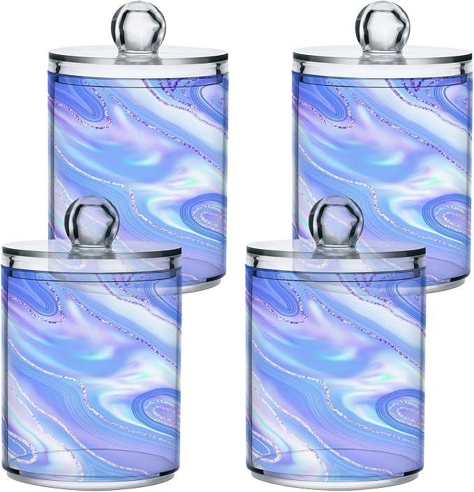 MNSRUU 2 Pack Qtip Holder Organizer Dispenser Liquid Shiny Blue Bathroom - Image 2