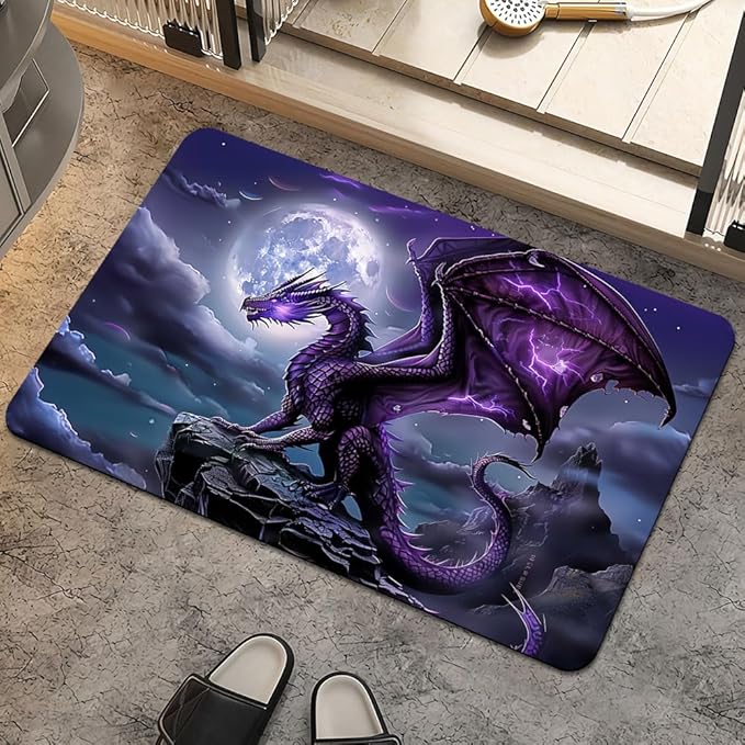 Bath Mat Rug, Majestic Purple Dragon Non Slip Quick Dry Super Absorbent Thin by ZHUZHISHAN