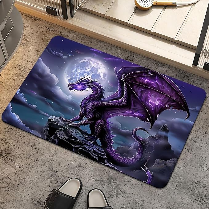 Bath Mat Rug, Majestic Purple Dragon Non Slip Quick Dry Super Absorbent Thin by ZHUZHISHAN