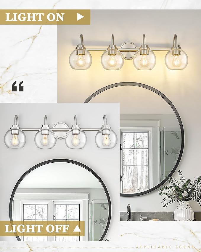 Bathroom Light Fixtures, 4-Light Brushed Nickel Vanity Lights Over Mirror - Image 6